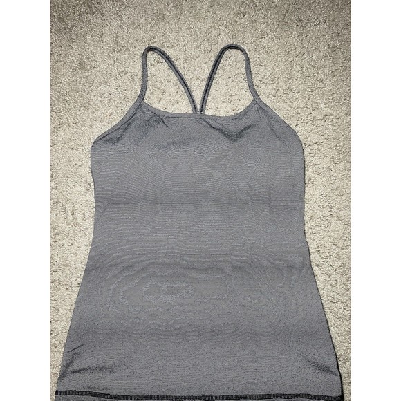 Lululemon Power Y Tank Top Size 6 Women's Black Gray Wee Stripe Sports Classic - Picture 3 of 8
